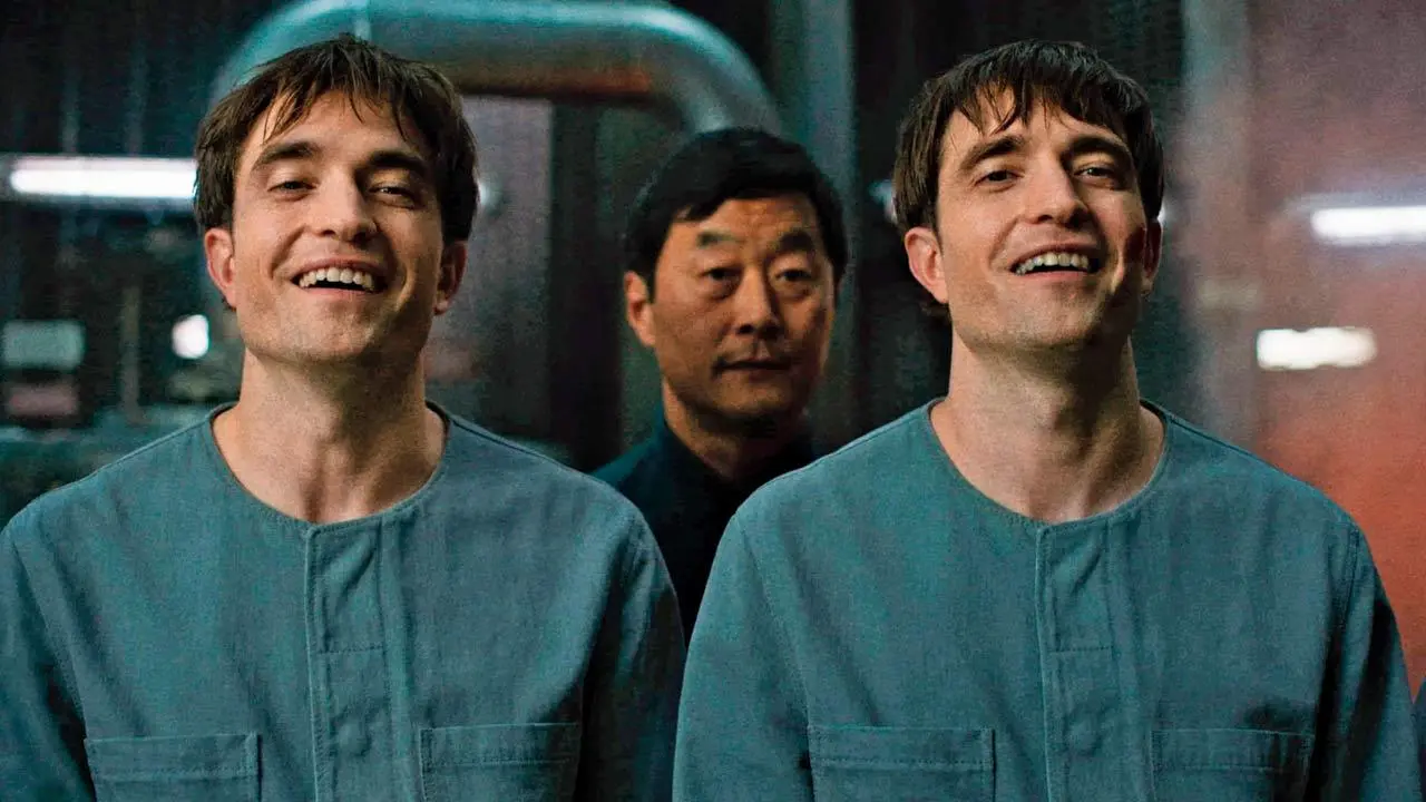 Robert Pattinson appears as two identical replicas of Mickey Barnes in Mickey 17